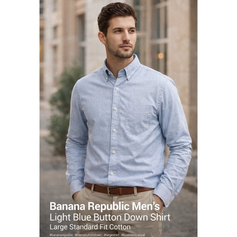 Banana Republic Men's Light Blue Button Down Shirt Large‎ Standard Fit Cotton